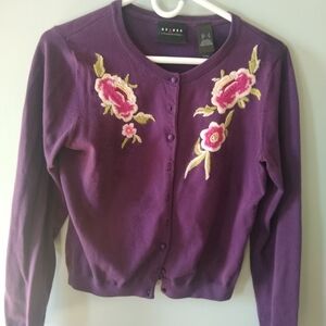 Axcess Plum Cardigan with Floral Embroidery